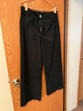 Black Wide Leg Pants with Front Patch Pockets